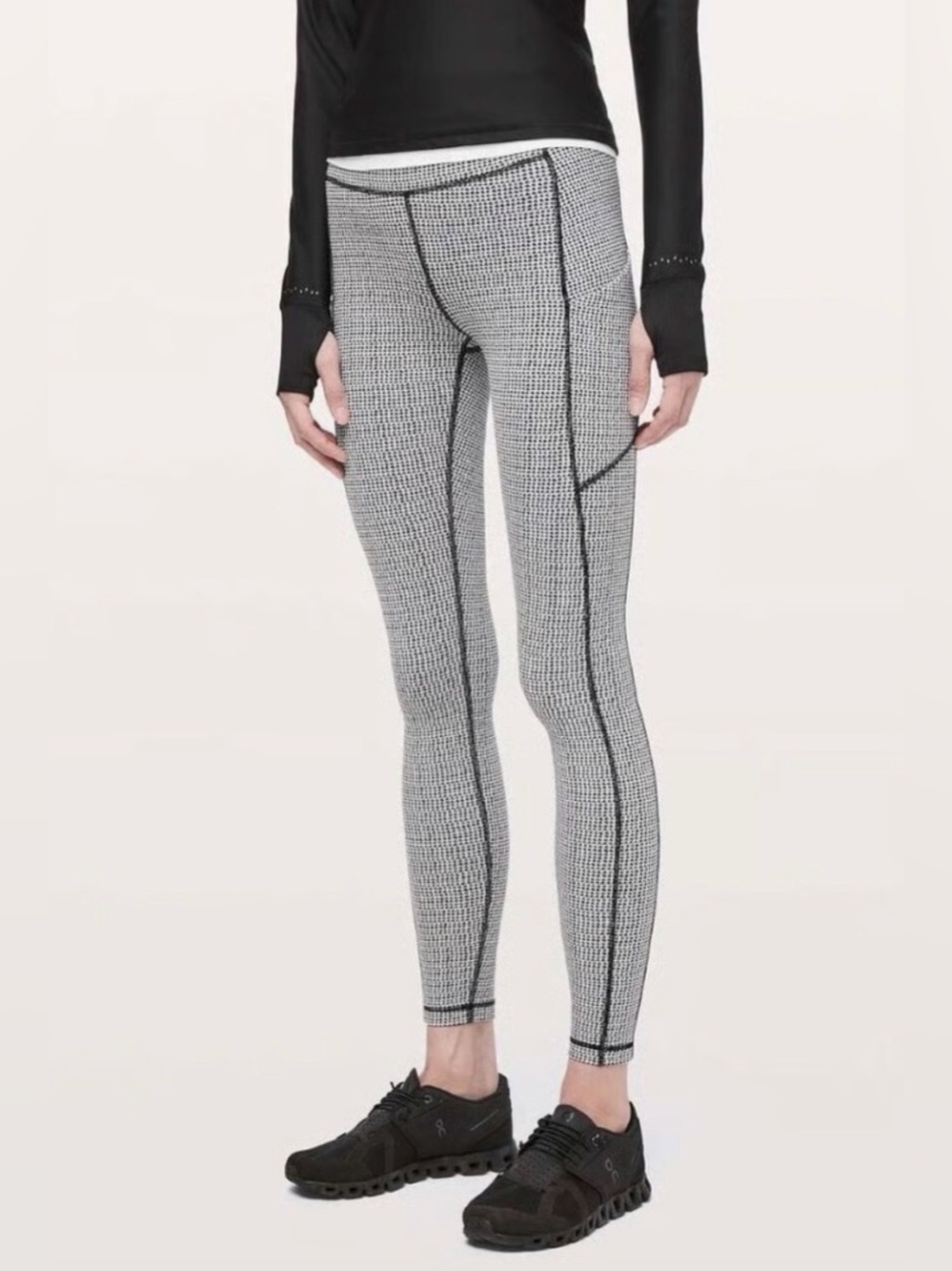 Lululemon Fast and Free Leggings 23" with Pockets White Black Houndstooth Size 4